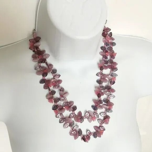 Purple flowers and leaves beaded necklace purple pink - Picture 9 of 9